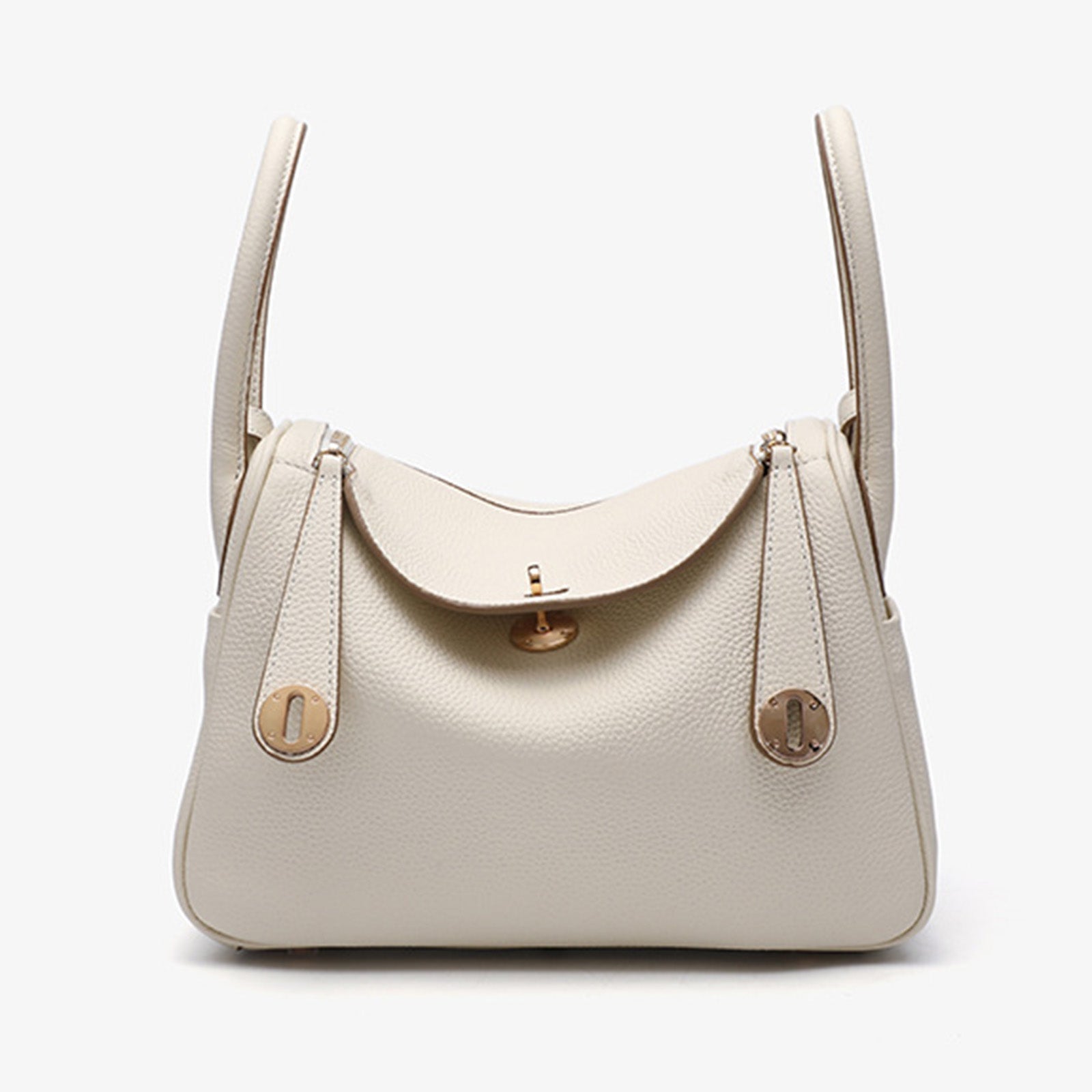 Luxury Designer Leather Shoulder Bag 26cm | Cream Pebbled Genuine Leather