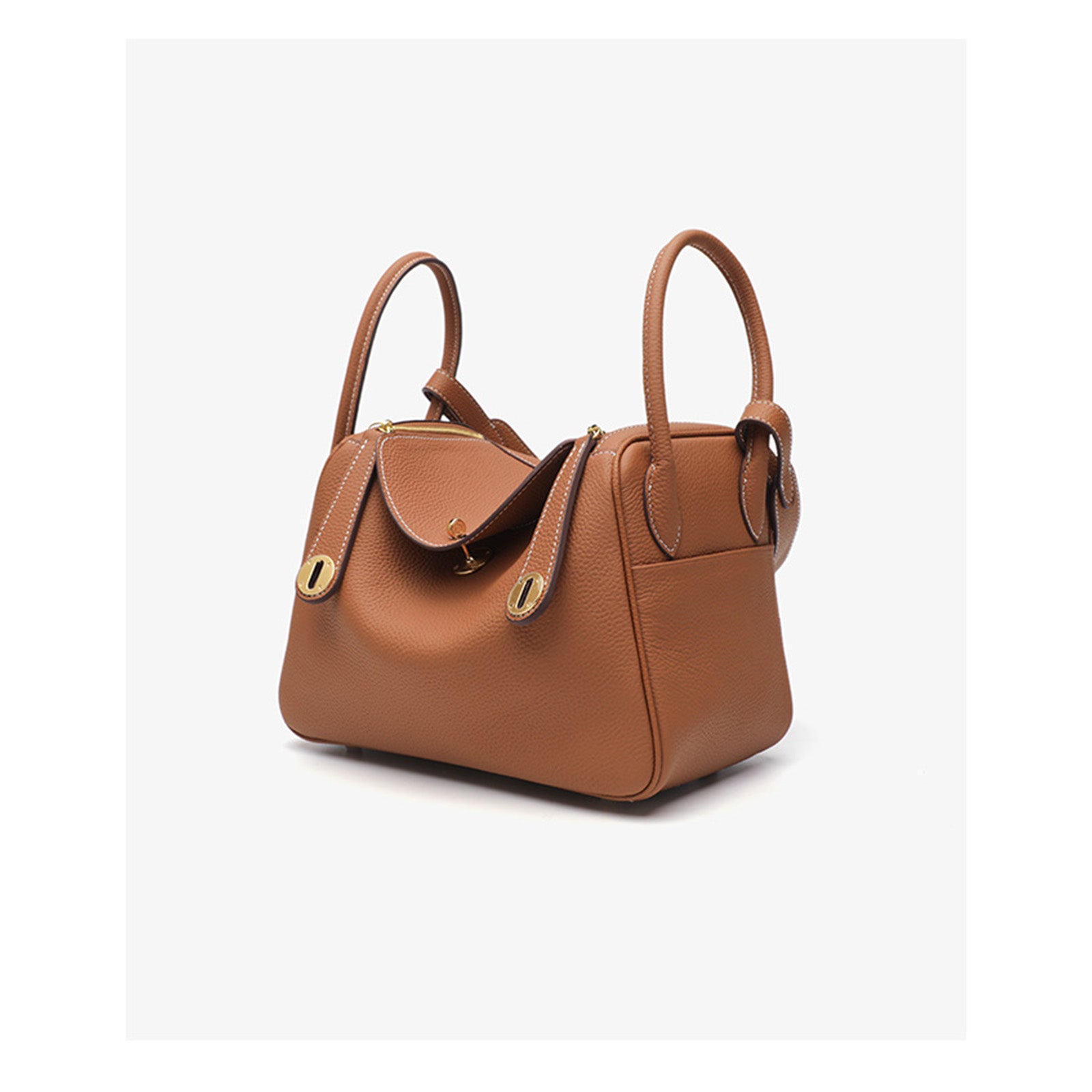 Luxury Designer Leather Shoulder Bag 26cm | Classic Saddle Brown Pebbled Genuine Leather
