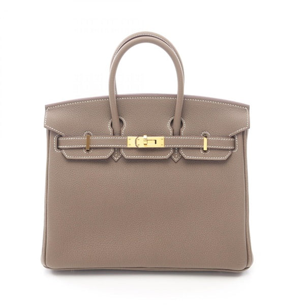 Luxury Taupe Grey Leather Handbag | Gold Hardware