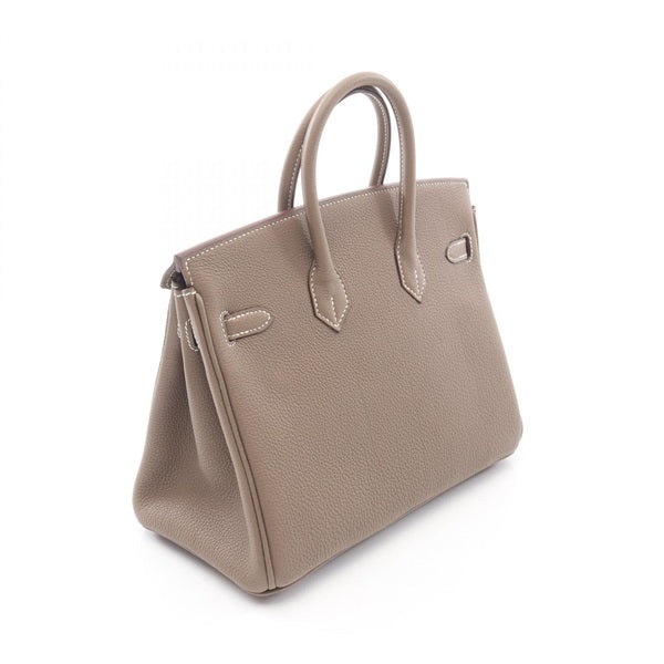 Luxury Taupe Grey Leather Handbag | Gold Hardware
