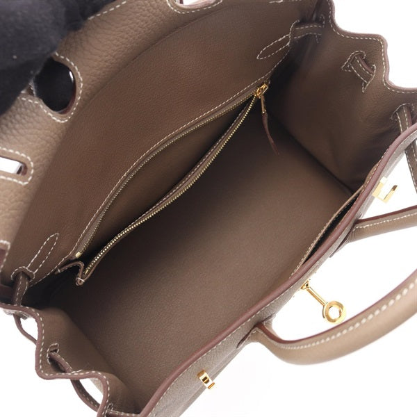 Luxury Taupe Grey Leather Handbag | Gold Hardware