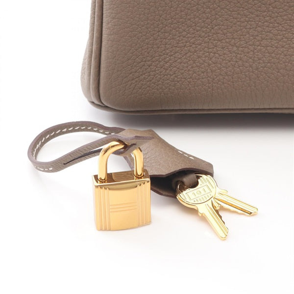 Luxury Taupe Grey Leather Handbag | Gold Hardware