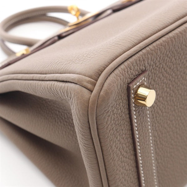 Luxury Taupe Grey Leather Handbag | Gold Hardware