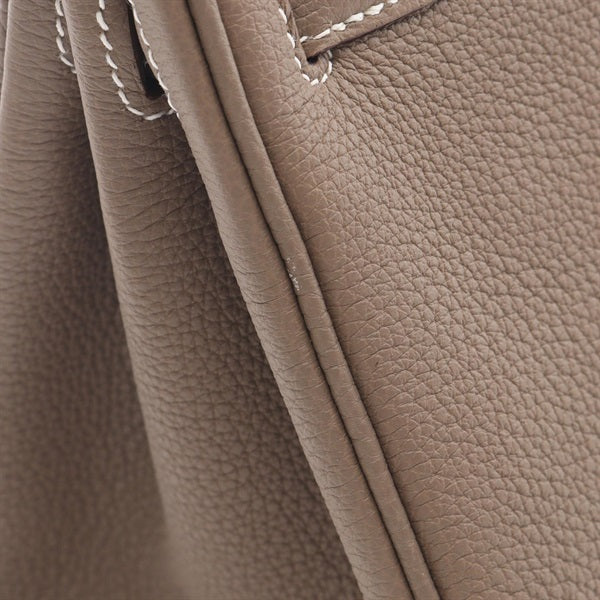 Luxury Taupe Grey Leather Handbag | Gold Hardware