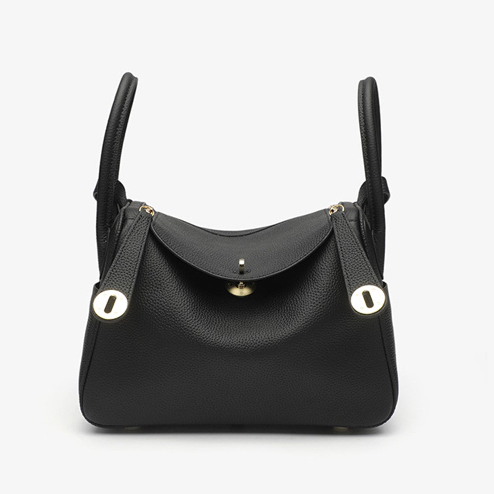 Luxury Designer Leather Handbag 19cm | Deep Black Pebbled Genuine Leather