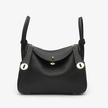 Luxury Designer Leather Handbag 19cm | Deep Black Pebbled Genuine Leather