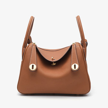 Luxury Designer Leather Shoulder Bag 26cm | Classic Saddle Brown Pebbled Genuine Leather