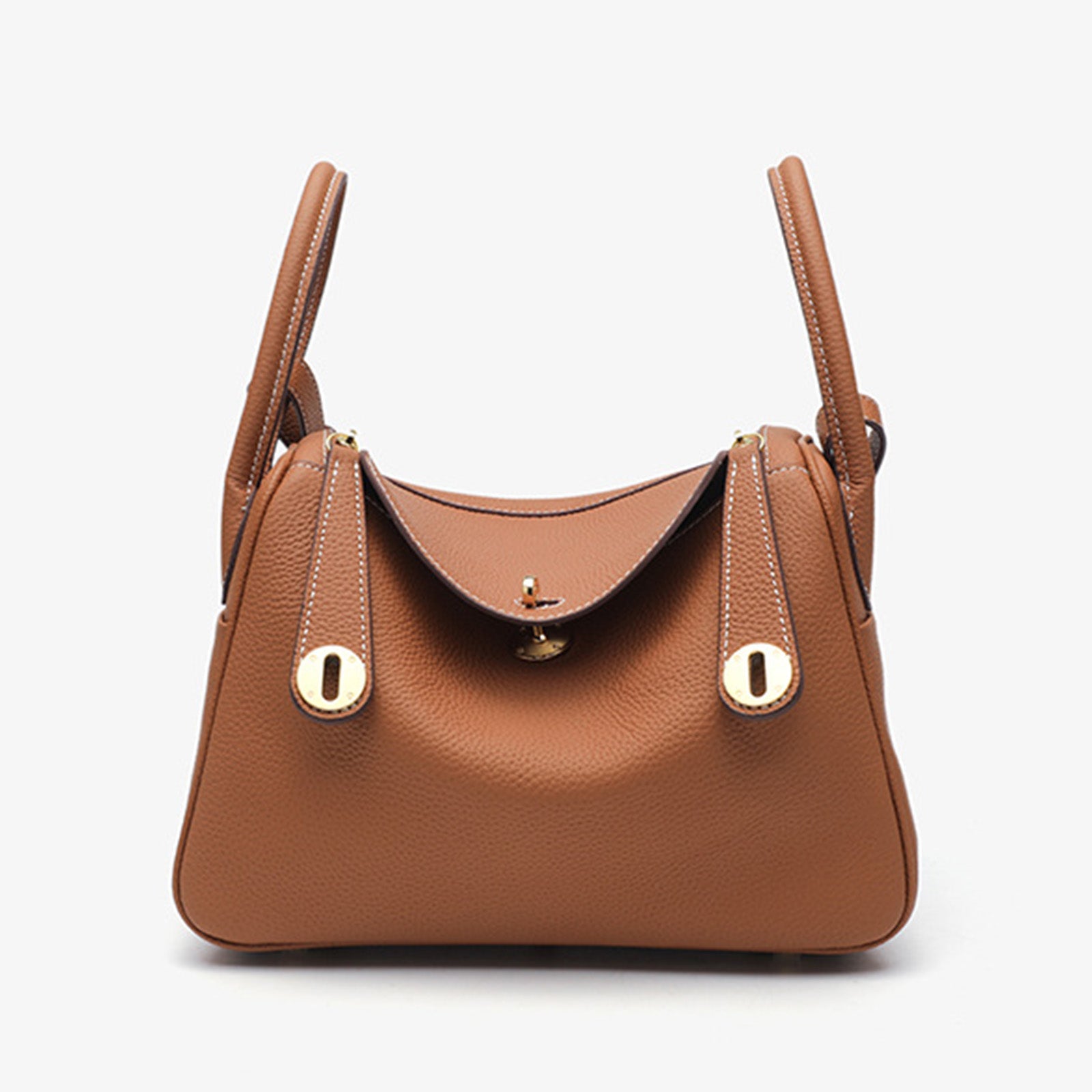 Luxury Designer Leather Shoulder Bag 26cm | Classic Saddle Brown Pebbled Genuine Leather